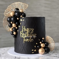 1 Set Black Gold Balls Cake Topper Ginkgo Leaves Graduation Cake Decorations Boho 30th Birthday Wedd