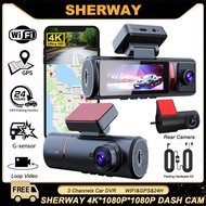 3 Camera Dashcam 4K GPS WIFI Front and Rear 3 Channel Car Dvr Dash Cam 24H Parking Monitor Video Reg