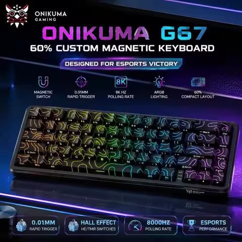 ONIKUMA G67 Mechanical Keyboard 60% Percent Magnetic Switch Rapid Trigger 8K Polling Rate ARGB HE TM