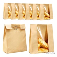 searchddsg 50Pcs Bread Bake Bag Clear Window Sealing Grease Proof Kraft Paper Bag for Food Snacks Cookie Coffee Kitchen