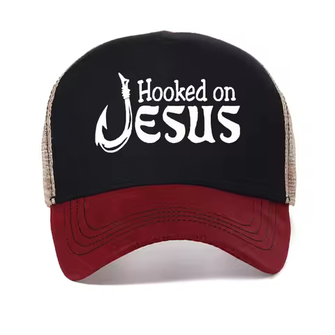 Men'S Christian Graphic baseball cap "Hooked on Jesus" & Mark 1:17 Scripture Print caps fashion casu
