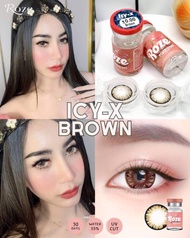 💋 สุดปัง สายตาปกติ 💋 Rozelens Icy x Gray Brown บิ๊กอายลายเกล็ดหิมะเกล็ดน้ำแข็ง สุดปัง คอนแทคเลนส์ รา