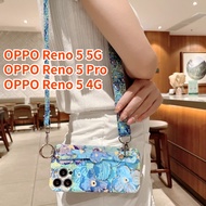 For OPPO Reno 5 5G OPPO Reno 5 Pro OPPO Reno 5 4G Crossbody Lanyard Wrist Strap Phone Case , Bluray Glitter Oil Painting Flower Diamond Soft Cover Case