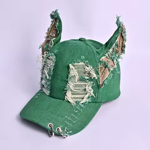 3D Doberman Ears Hip Hop Baseball Cap - Distressed Denim Snapback Unisex Vintage Style Cowboy Hat