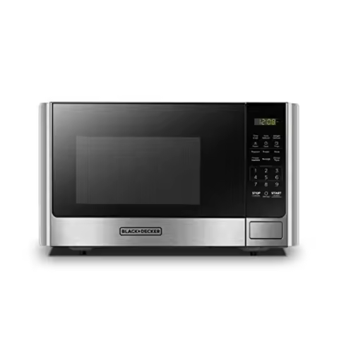 Digital Microwave Oven with Turntable Push-Button Door, Child Safety Lock, Stainless Steel, 0.9 Cu F