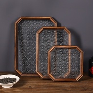 Wooden Begonia Flower Desktop Storage Fruit Retro Snack Wooden Teacup Tray Glass Tea Set Tray Tray F
