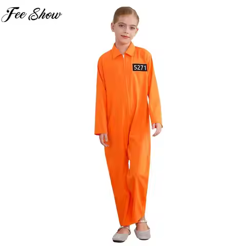 Boys Girls Prisoner Bodysuit Halloween Themed Party Carnival Cosplay Costume Long Sleeve Jumpsuit Ja