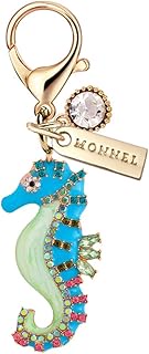 MC492 Crystal Big Seahorse Lobster Clasp Charm for Women with Velvet Bag (Blue,1 Piece), 2.9 cm (L) 