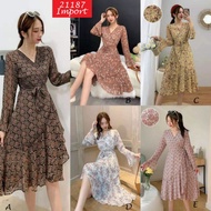 DDC21187 K217 - Ruffle Overlay Long Sleeves Dress (Imported) Chiffon material with lining