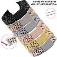 Curved End Stainless Steel Watch Band Metal Watch Strap Turtle Buckle Wristband 13mm 17mm 18mm 19mm 20mm 21mm 22mm Size Width