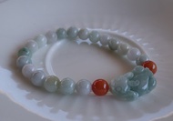 Jade 天然緬甸A貨翡翠 18.69克 手鍊 豆種飄綠花 招財貔貅