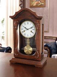 【新竹名門】歐式實木機械座鐘家用桌靣裝飾擺件坐鐘創意古典搖擺鐘表仿古時鐘