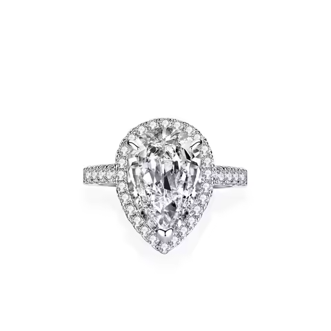 Test Positive 4CT Pear Shape Moissanite Diamond Engagement Ring 18K White Gold Bridal Jewelry Valuab
