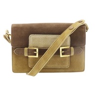 二手FENDI復古米色麂皮翻蓋單肩包。