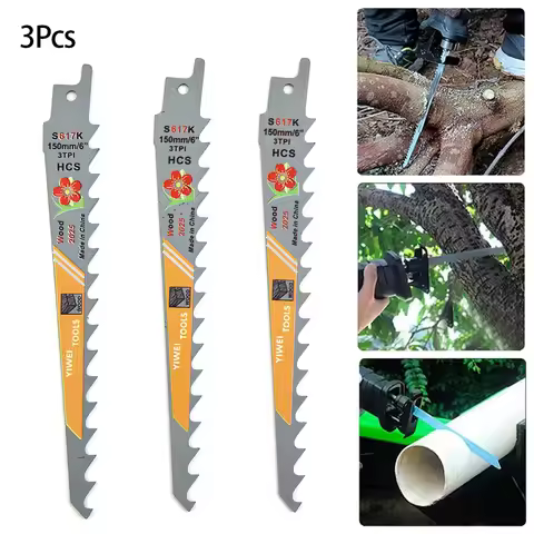 3Pcs 150mm 3 TPI HCS Reciprocating Saw Blades Saber Saw Handsaw Multi For Wood Metal PVC Tube Cuttin