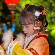 66 Princess Cottage Children's Hanfu Hair Accessories Fur Ball Accessories Cute Hairpin Tassel Girls' Headdress Ancient Style Winter