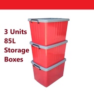 3PCS 85L PLASTIC STORAGE BOX WITH WHEELS / 3 UNIT KOTAK SIMPANAN PLASTIK / 85 LITRES / TAHAN LASAK