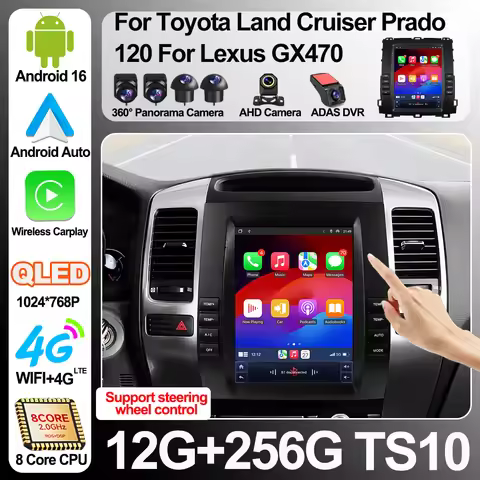 Android 16 For Toyota Land Cruiser Prado 120 2004-2009 For Lexus Gx470 Car Radio 9.7 Inch Multimedia