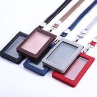 Leather Id Holders Case PU Business Badge Card Holder with Neck Strap Lanyard Fashion Credit Card Wallet School Office Supplies