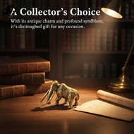 LISHU Brass Woolly Mammoth Figurine Antique Copper Sculpture Extinct Animal Art for Home Table Displ