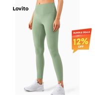 (Essential Item) Lovito Casual Summer Plain High Waist Sports Yoga Pants Compression Tummy Control L