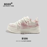 Beier Thick Bottom Casual Shoes Womens Original Design Sneakers Fog Language Blue round Toe Flat Hee