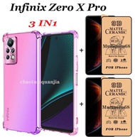3 In 1 Infinix Zero X/x Pro Infinix Zero X Neo เคสโทรศัพท์สี่มุมถุงลมนิรภัยกันกระแทกสีเคสโทรศัพท์ + 2ชิ้นหน้าจอฟิล์มเซรามิก