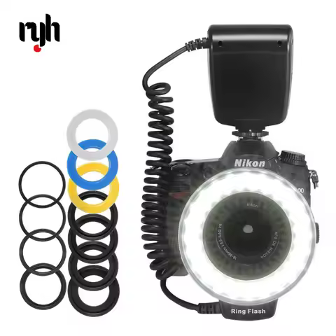HD-130 Macro LED Ring Flash Bundle with 8 Adapter Ring for Canon Nikon Pentax Olympus Panasonic DSLR