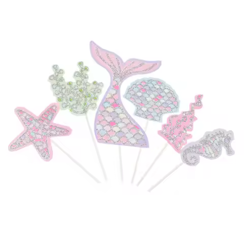 6pcs/set Ocean Cake Toppers Flags Cupcake Mermaid Cake Topper Kids Birthday Wedding Bridal Cake Wrap