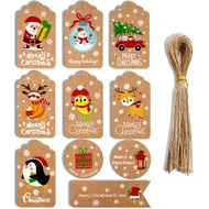 50 Pcs Painted Christmas Tag Kraft Paper Card DIY Party Gift Packaging Wrap Tag with Cotton Strings