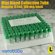 Mini Blood Collection Tube Heparin 0.5ml 100 tubes/rack Vacutube