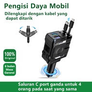 Car Charger Retractable Fast Charging PD 66W 4 in 1 Car Motorcycle Type C Plug & iphone