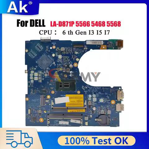 BAL60 LA-D871P Mainboard For DELL Inspiron 5566 5468 5568 with i3 i5 i7 CPU CN-09DT3W CN-02PX9P 100%