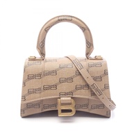 【二手】BALENCIAGA世家 (Balenciaga) HOURGLASS XS 2WAY 手袋 592833 米色/ブラウンPVC 塗裝帆布 BB Monogram Hourglass XS 女
