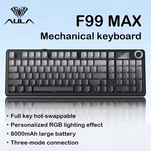 AULA F99 Max Tri-Mode Wireless Mechanical Keyboard Hot Swappable Gasket RGB 1.14" Screen Knob 8000mA