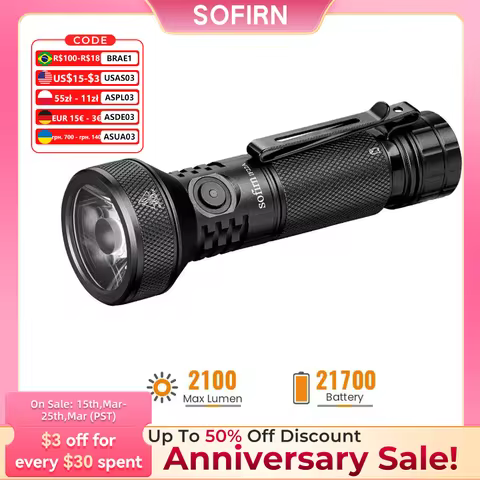 Sofirn IF22A TIR Optics 2100lm LED Flashlight Rechargeable 21700 USB C Powerful EDC Light Torch Outd