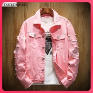 Ready Stock jaket jeans lelaki bomber jacket men Ins Spring and Autumn Couple Pink Denim Jacket Men'