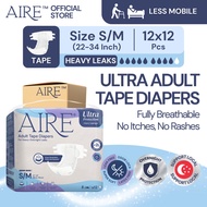 [Carton Deal] Aire Adult Tape Diapers - Size S/M (12x12 pcs)(For Heavy Leaks, Soft Protection, Readj