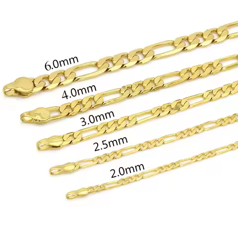 Luxury 24K 9999 Pure Gold real gold Men's and Women's Figaro Chain Three to One Necklace Width 4MM 5