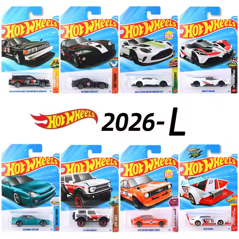 Hot Wheels 2026-L Case,Bugatti Volvo Aston Martin Datsun Ford Bronco Corvette Nissan Maxima,1:64 Die