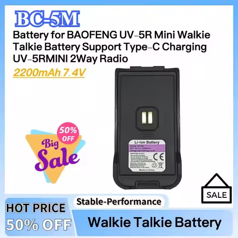 New 2200mAh 7.4V Li-ion BC-5M Battery for BAOFENG UV-5R Mini Walkie Talkie Battery Support Type-C Ch