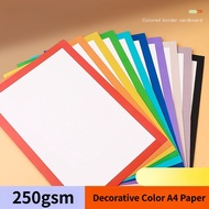 10color Decorative Color A4 Paper (Set of 10~50), 250gsm Premium White Cardstock, One-Sided Border P