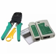 Rj45 rj11 rj 45 rj 12 Lan Tester with 9v Battery and crimper crimping tool combo with free wire stripper and black pouch
