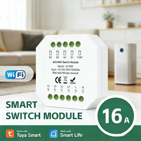 IH-S09 Tuya 4CH WiFi Smart Switch Module 16A AC100-240V Works with Smart Life Alexa Google with Voic