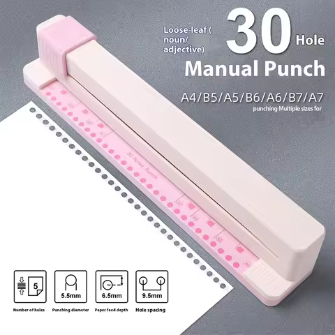 30 Hole Puncher Hand Push Paper Punch for A4 B5 A5 B6 A6 B7 A7 Loose Leaf Notebook Planner