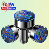 Tirde 100 watt 6-Port USB-C Car Charger with display voltage for Android phone tablet CCD