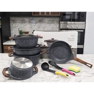 READY STOCK PERIUK BATU 12pcs Granite Stone Cookware K&I