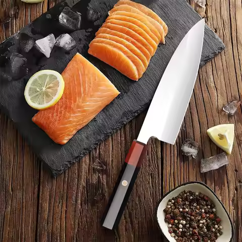 7 Inch Deba Knife Single-edged Blade Chef Cleaver Sashimi Slicing Sushi Ham 9Cr18MoV Steel Kitchen K