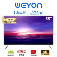 WEYON ทีวี 55 นิ้ว LED  UHD Wifi internet Smart TV  -HDMI-USB-Netflix &amp;Youtube 55 นิ้ว การติดตั้งบนโต๊ะ