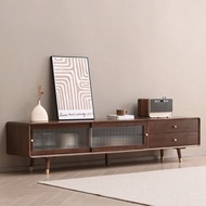 Solid Wood TV Cabinet Combination Modern and Simple Living Room TV Console Walnut Color Floor to TV Cabinet